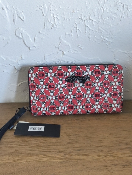 Ed Hardy Handbags - Ed Hardy Red Skull Pattern Zip Wallet with Wristlet
